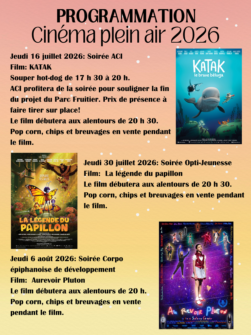 Programmation cinéma plein air 2026